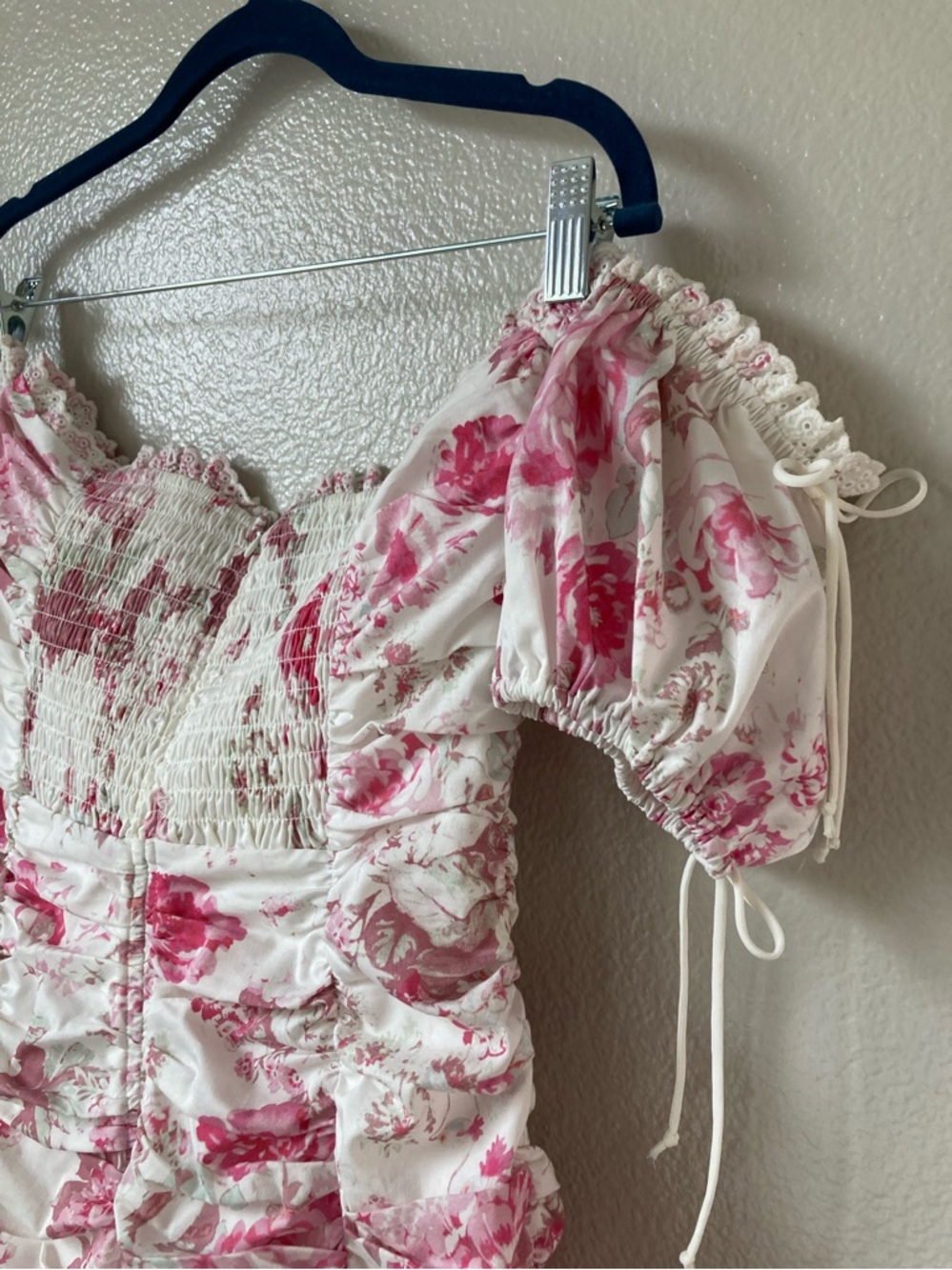 For Love & Lemons Mills Ruched Floral Mini Dress Coquette Milkmaid Corset sz L - Picture 8 of 14